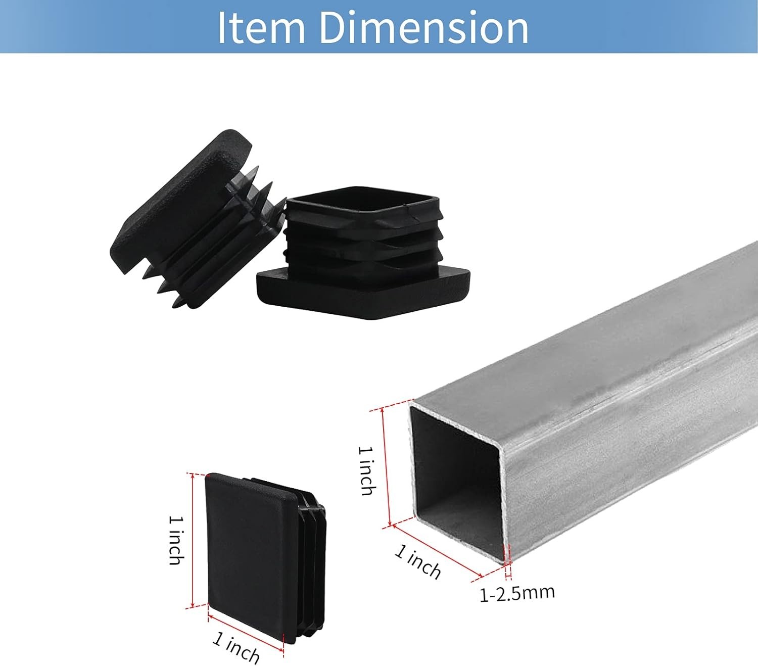 1 1X1 Square Tube End Cap Plastic Plugs 12 Pack, 1X1 1 Inch Square Tubing Plug 1