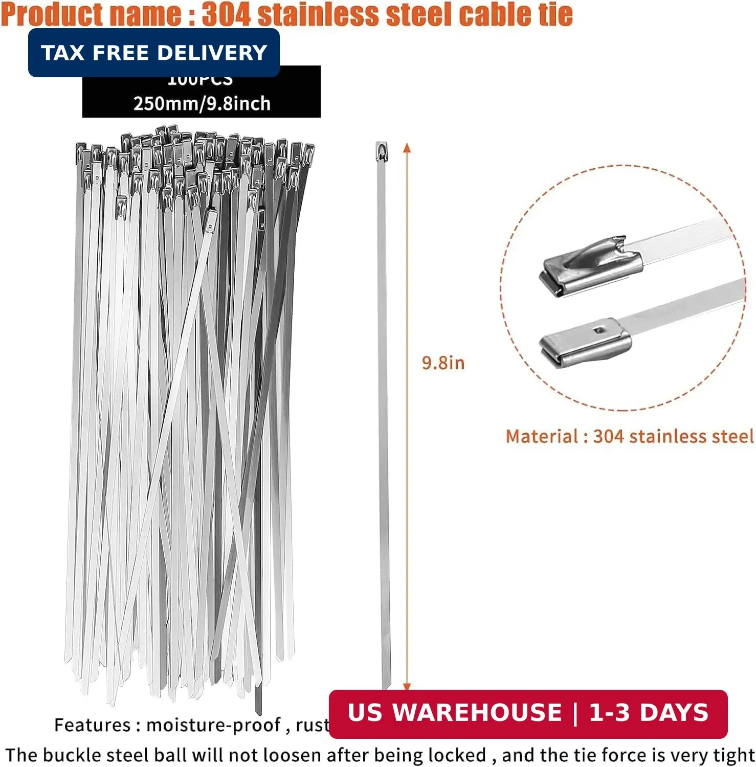 Metal Zip Tie Wrap Gun Kit,Stainless Steel Cable Tie Tool with 100PCS Cable Ties