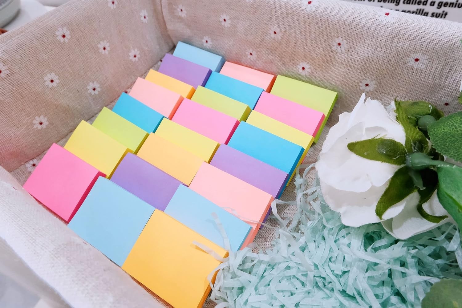 Bright 1.5×2 Inch Sticky Notes – 24 Pads, 8 Colors for School, Home & Office Use
