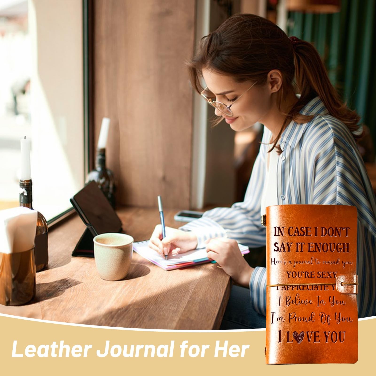Romantic Gifts for Her Him, Romantic I Love You Leather Journal, 140 Page Ref…