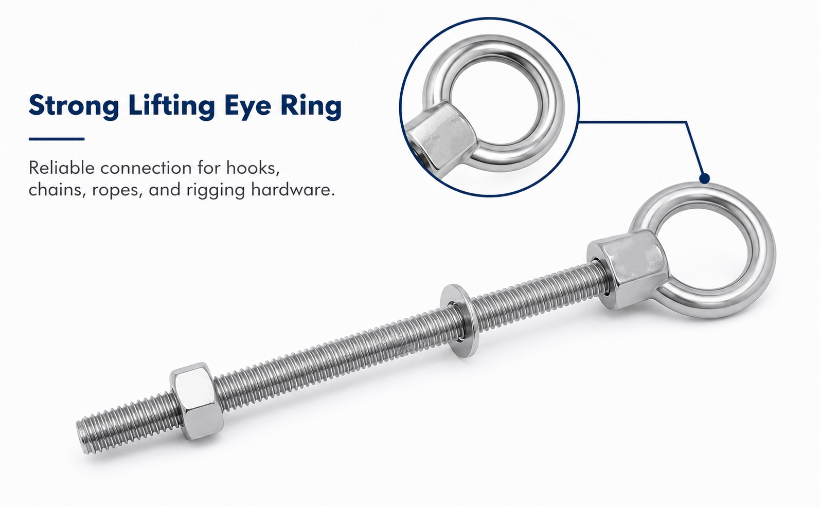 Marine T316 Stainless Steel 5/16″ x 2-5/16″ Shoulder Eye Bolt 800 Lbs WLL