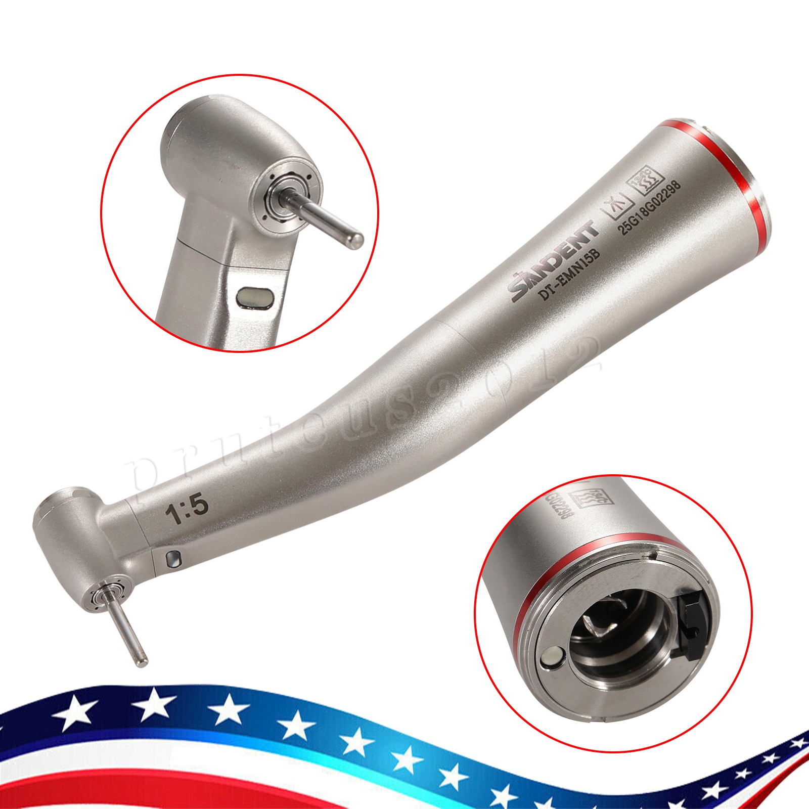 SANDENT 1:5 Contra Angle Electric Dental Handpiece Fiber Optic Mini Head DT-EM