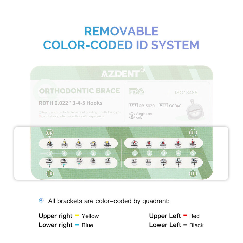 AZDENT Dental Orthodontic Metal Brackets Braces ROTH/MBT 0.022 Hook 345 CE FDA