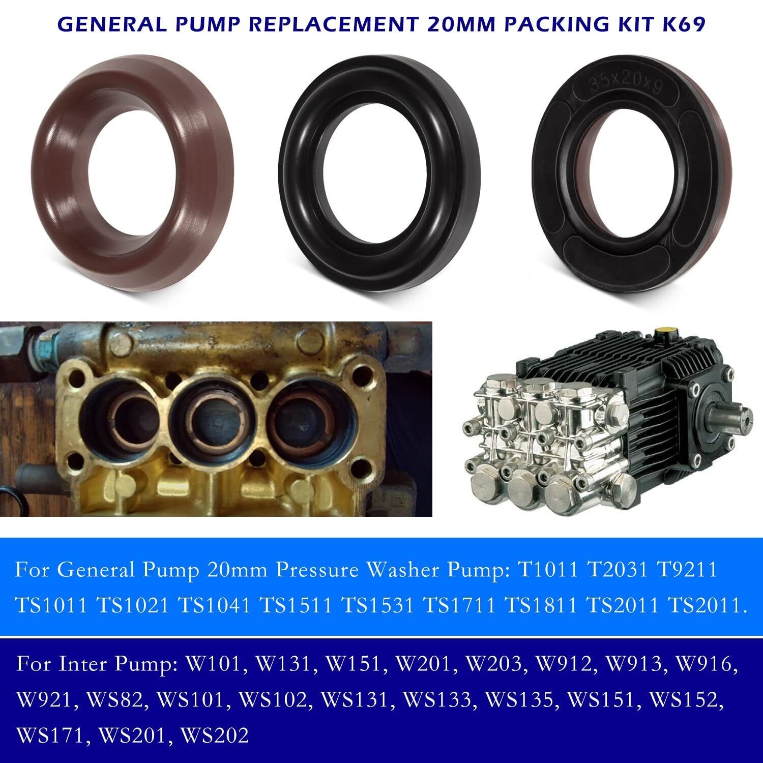 General Pump Kit 69 PACKING KIT 20mm Repair Kit for GP K69 Interpump Pressure