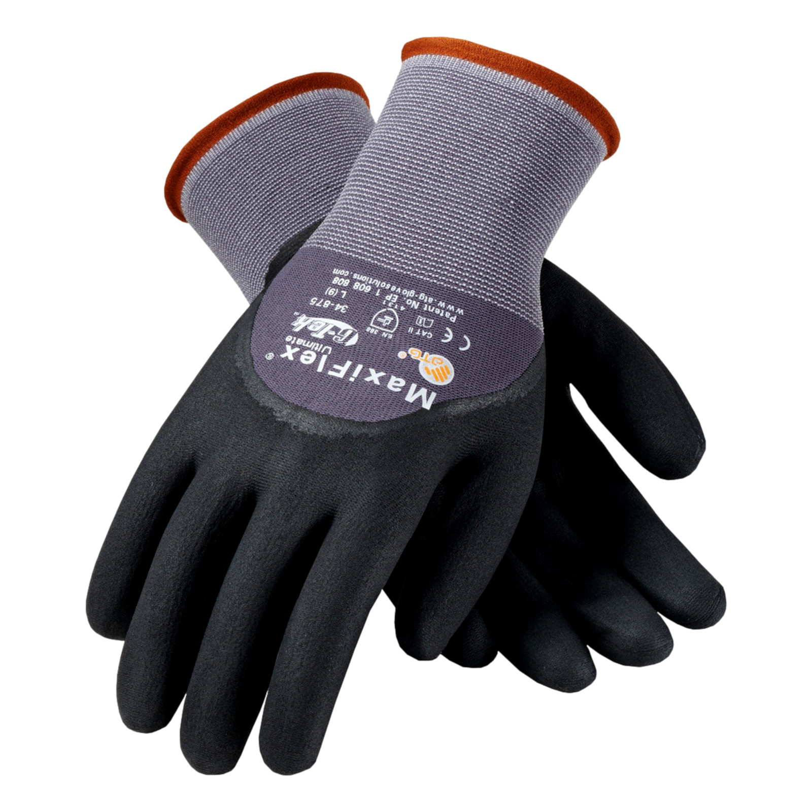 PIP G-Tek 34-874 Large Ultimate Nylon Nitrile Coated Work Gloves Black Seamless