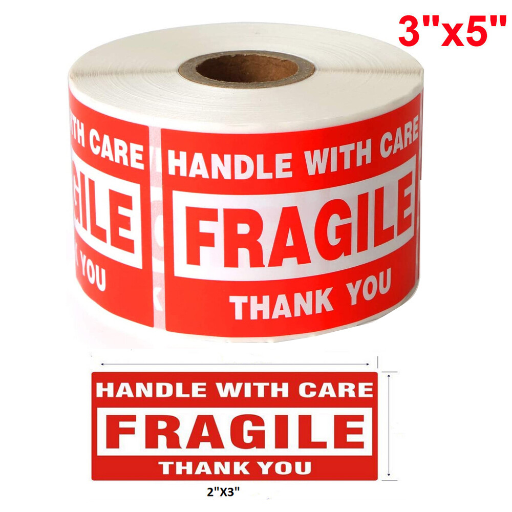 Fragile 3″x5″ Handle with Care Thank You Labels Stickers 500 Labels Per Roll USA