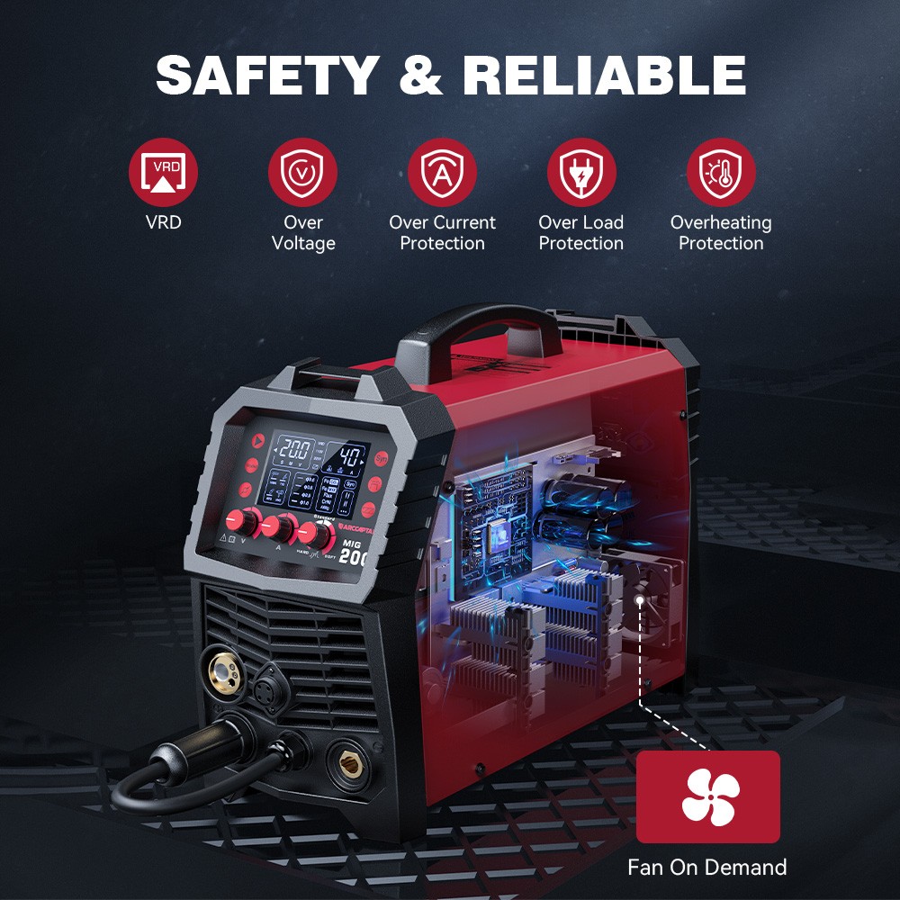 ARCCAPTAIN MIG Welder 200Amp 6 in 1 Aluminum LED Display 110V/220V Multi Process