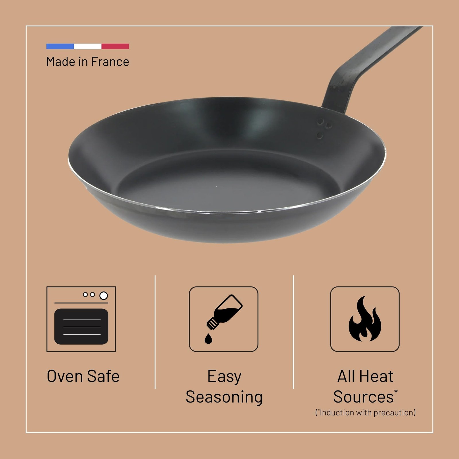 de Buyer – Blue Carbon Steel Fry Pan 2mm Thick – 11” Diameter, 8.3”
