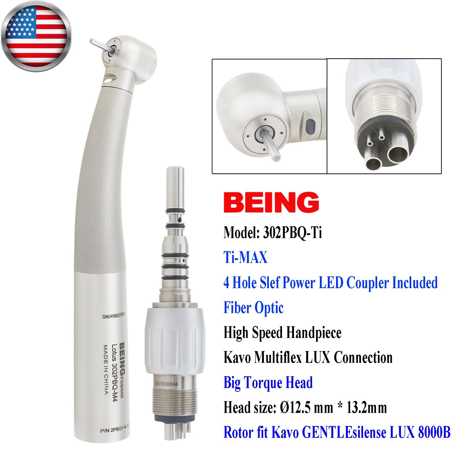BEING High Speed Handpiece Fiber Optic Surgical 45° Angle KaVo Multiflex Coupler