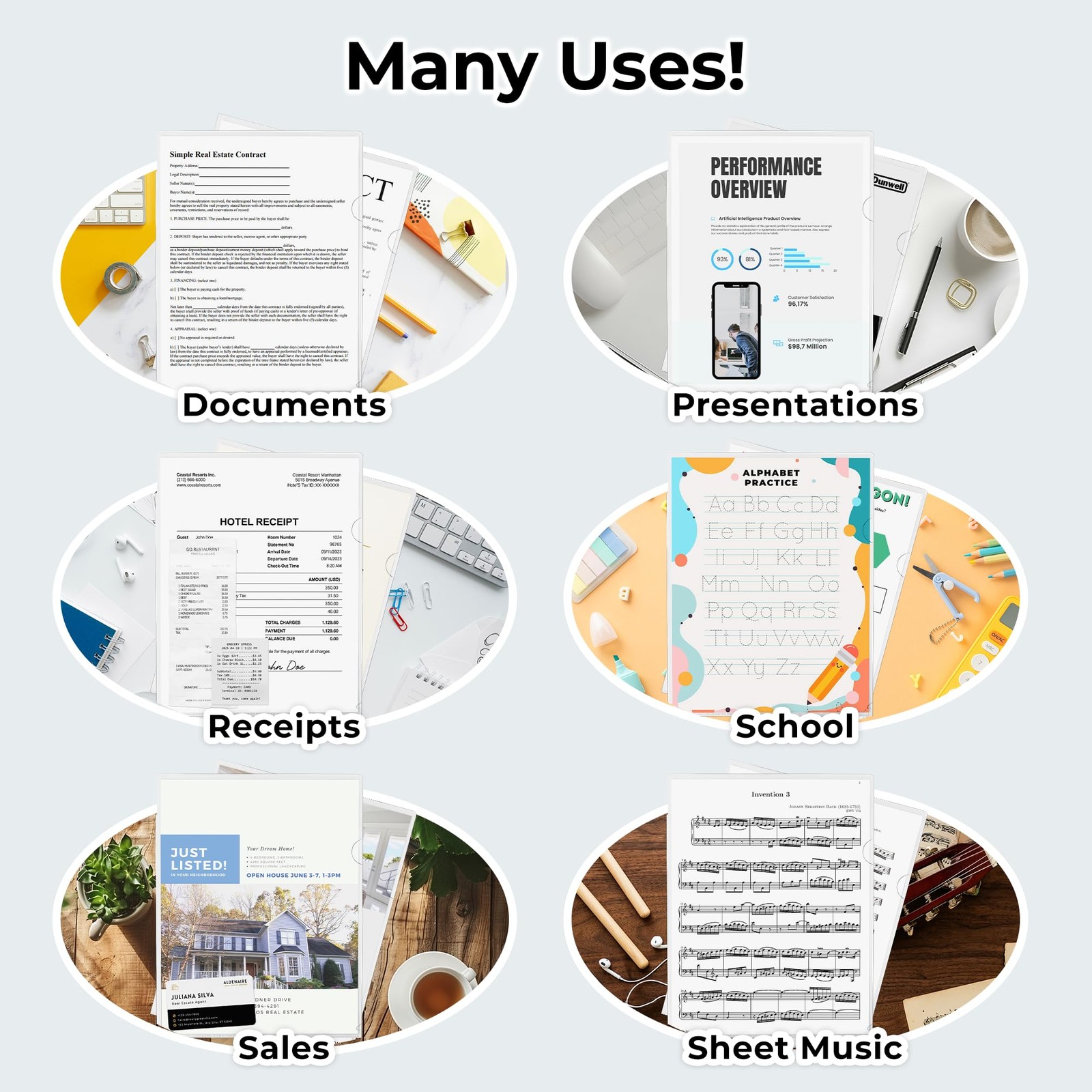 Clear Folders for Documents, Plastic 8.5×11 File Sleeves for Document Protect…