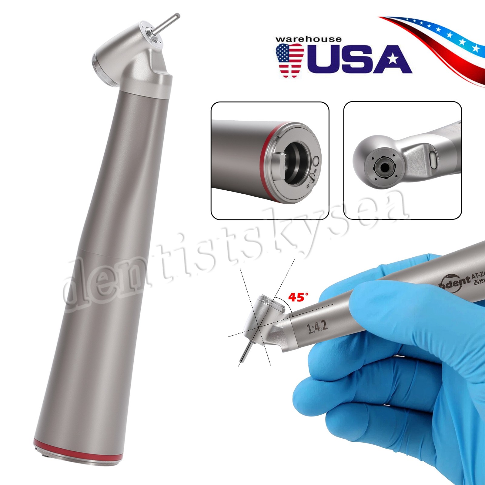 Abdent Dental 1:4.2 LED Fiber Optic Quattro Spray Contra Angle Handpiece