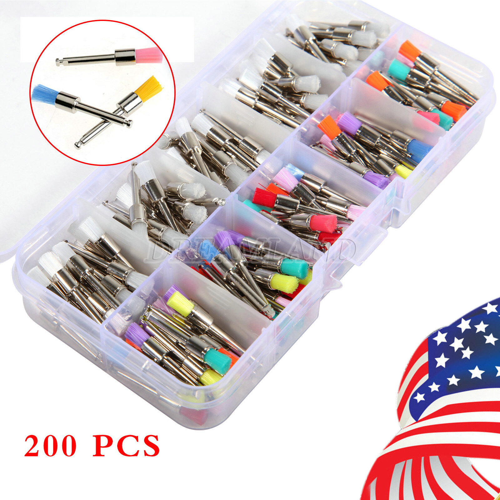 200 Pcs Dental Nylon Polishing Flat Latch Polisher Prophy Brush Disposable