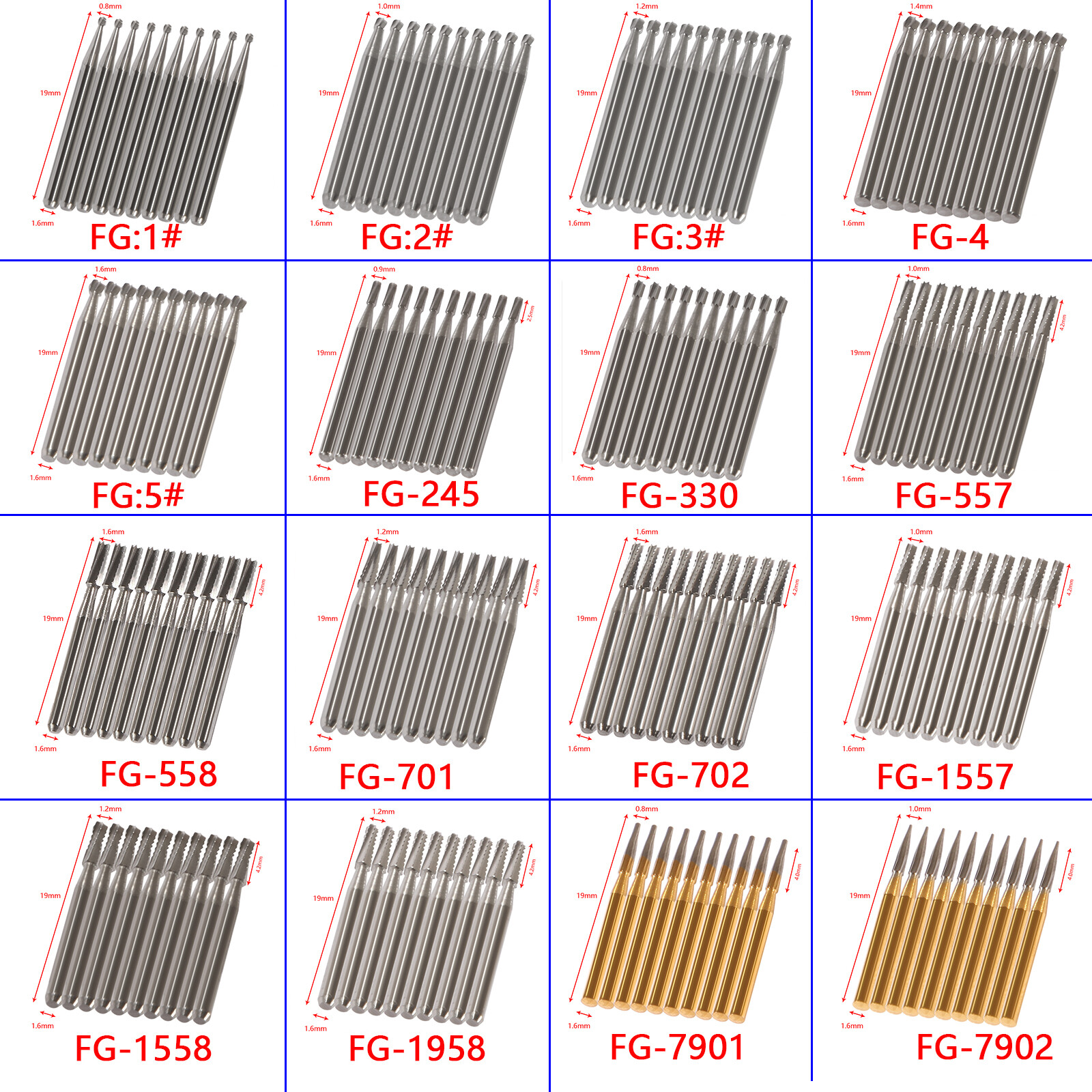 10-100 Pcs Dental FG High Speed Tungsten Steel Carbide Crown Cutting Burs