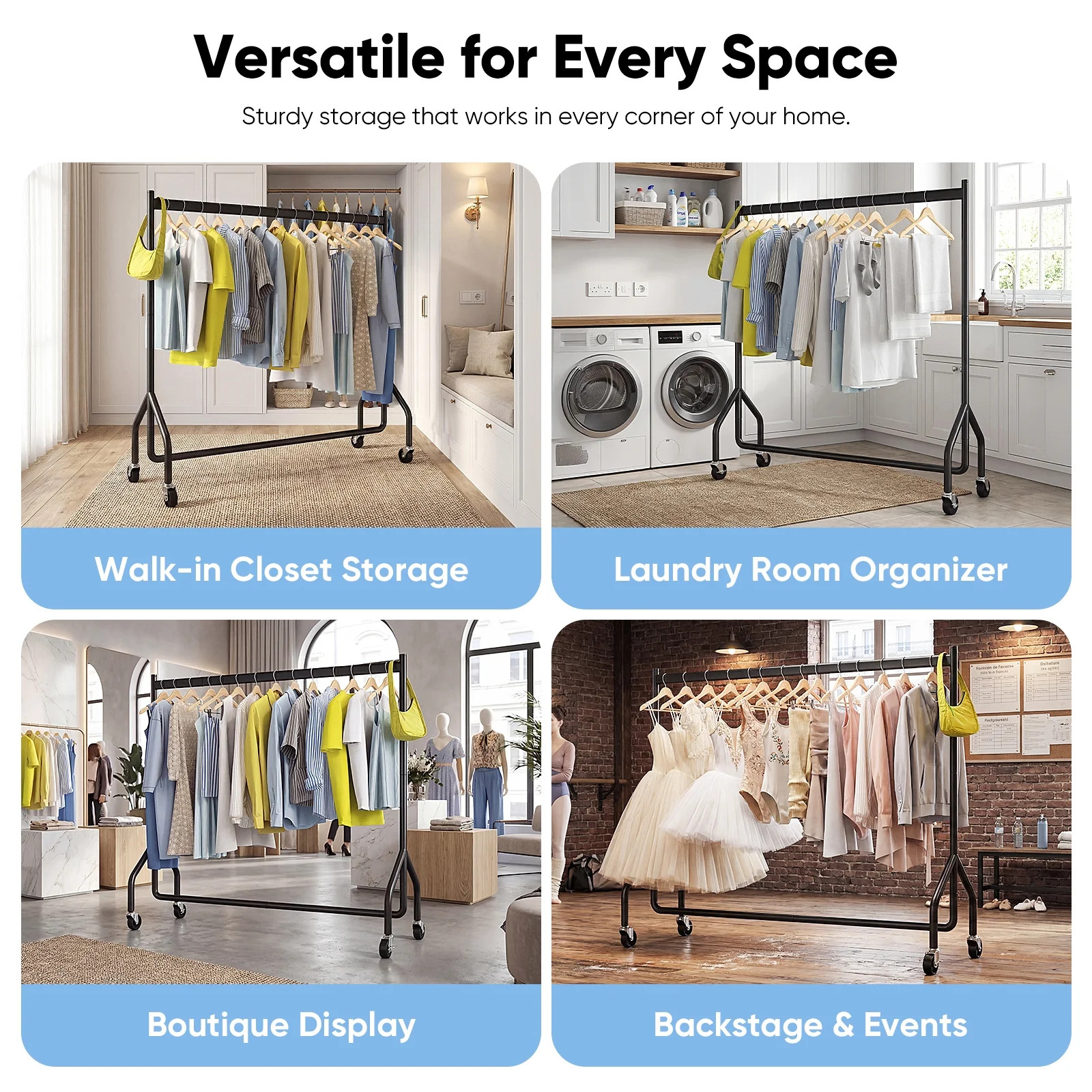 HOKEEPER Heavy Duty Clothes Rack, Commercial Industrial Grade Garment Rack