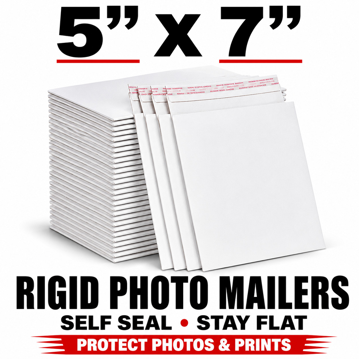 5×7 Rigid Photo Mailers White Self Seal Stay Flat Cardboard Envelopes