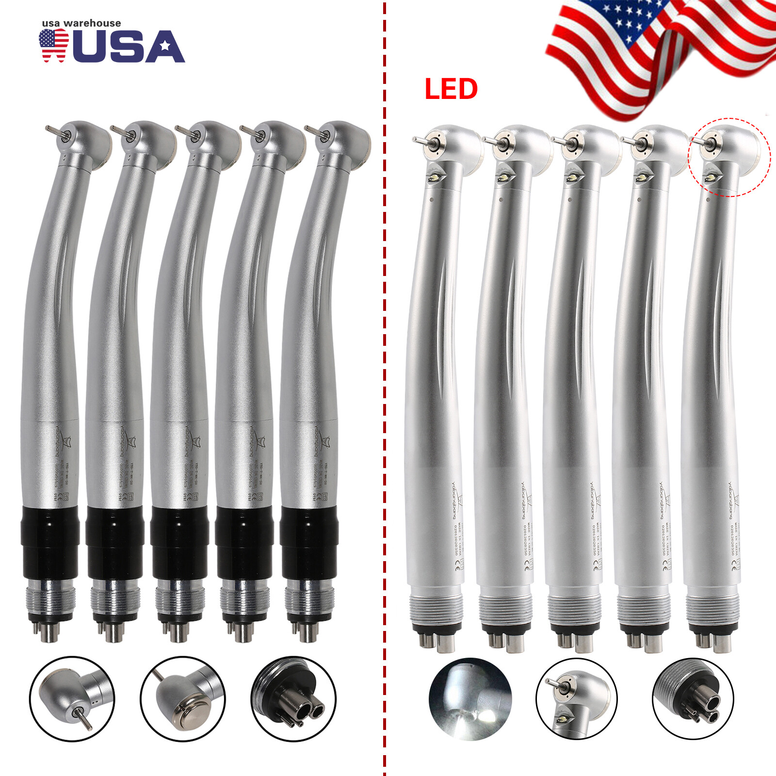 Dental High Speed LED / No-LED Handpiece Turbine / Coupler 4 Hole NSK Style sa