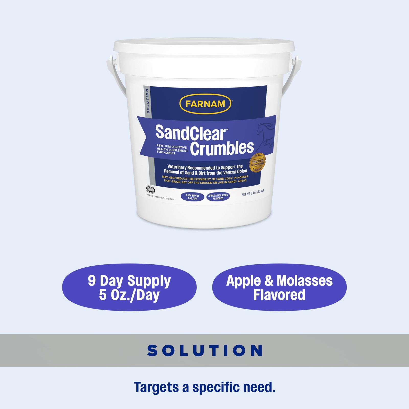 Farnam SandClear Psyllium Crumbles Supplement for Horses, 3 pounds, Brown