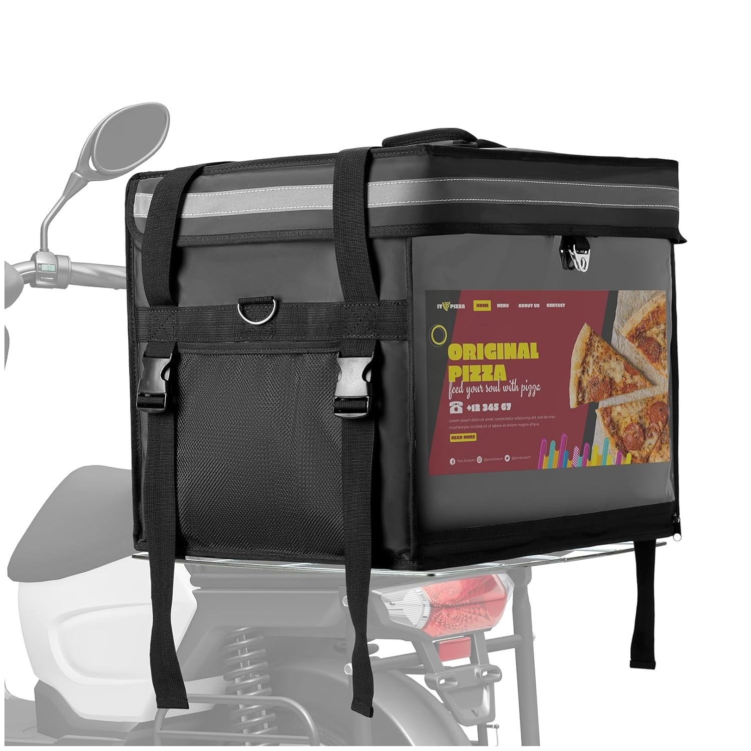 62L Insulated Food Delivery Bag for E-bikes/Scooters – Waterproof Carrier with