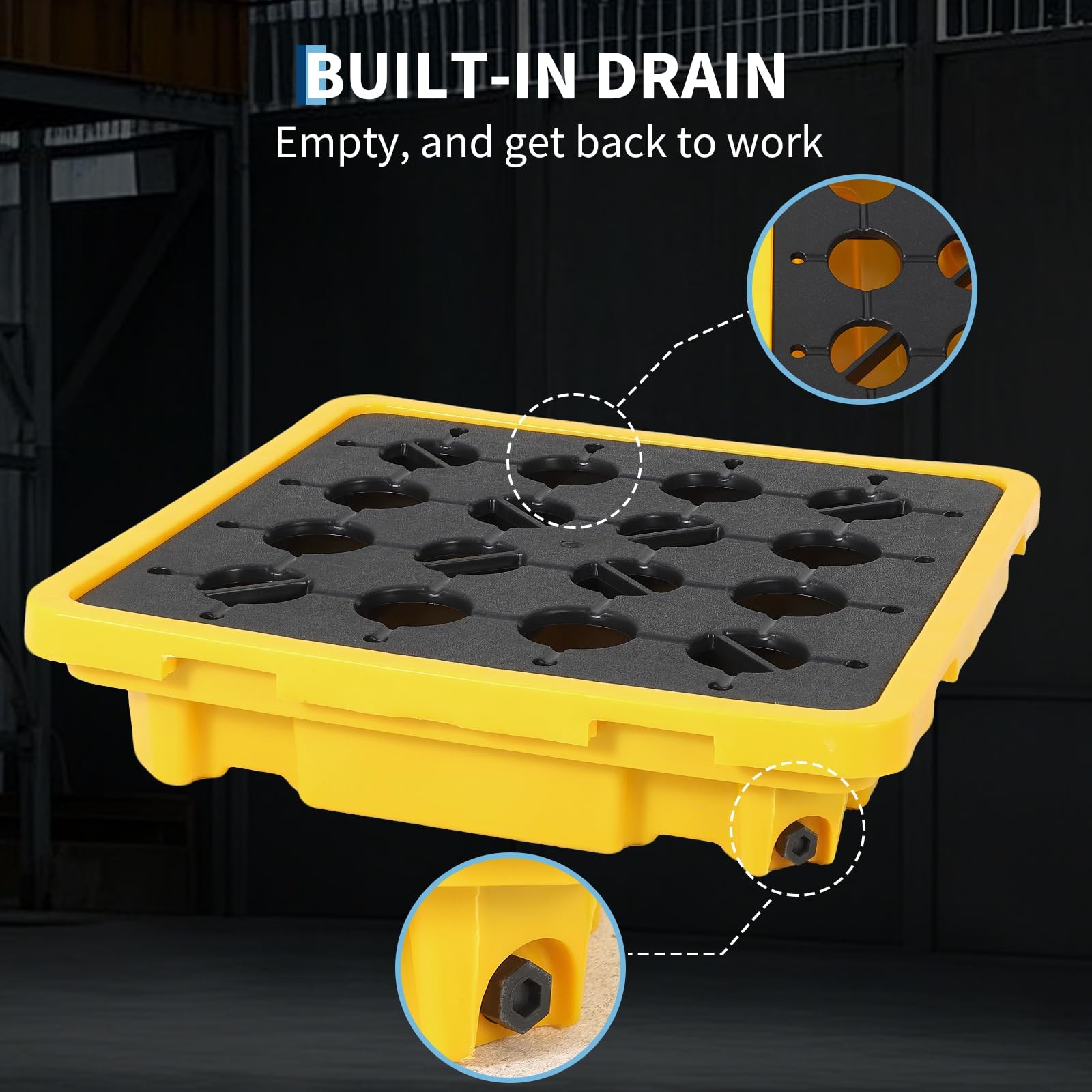Heavy Duty Spill Containment Pallet 2-Pack Leakproof Detachable Tray Drum Yellow
