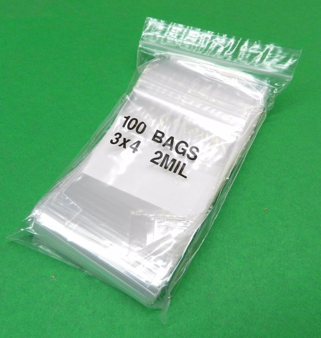 100 White Block 3×4 Bags 2mil Writeable 3″x 4″ Poly Baggies Zip Top Seal Lock