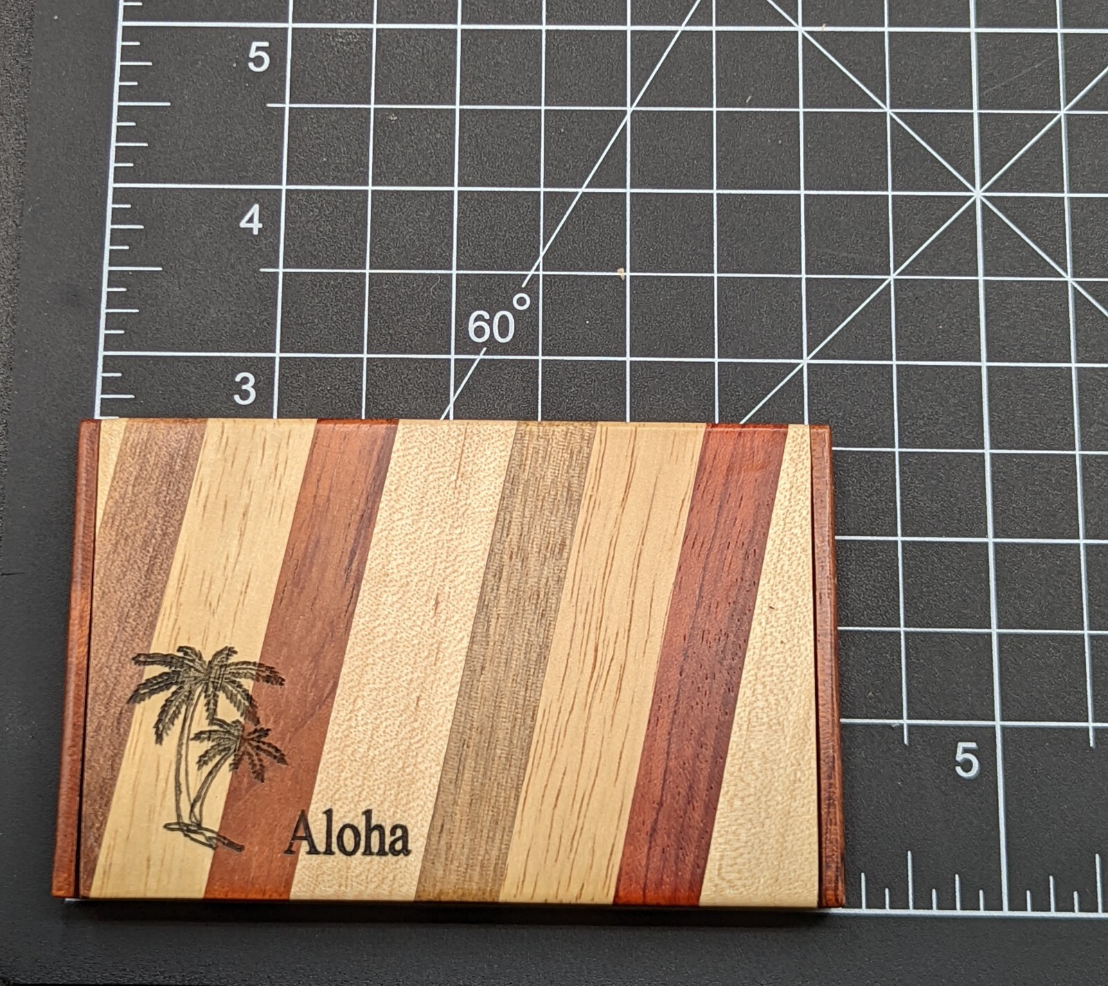 Aloha Hawaii Palm Tree Mixed Tri Color Multicolor Wood Business Card Holder