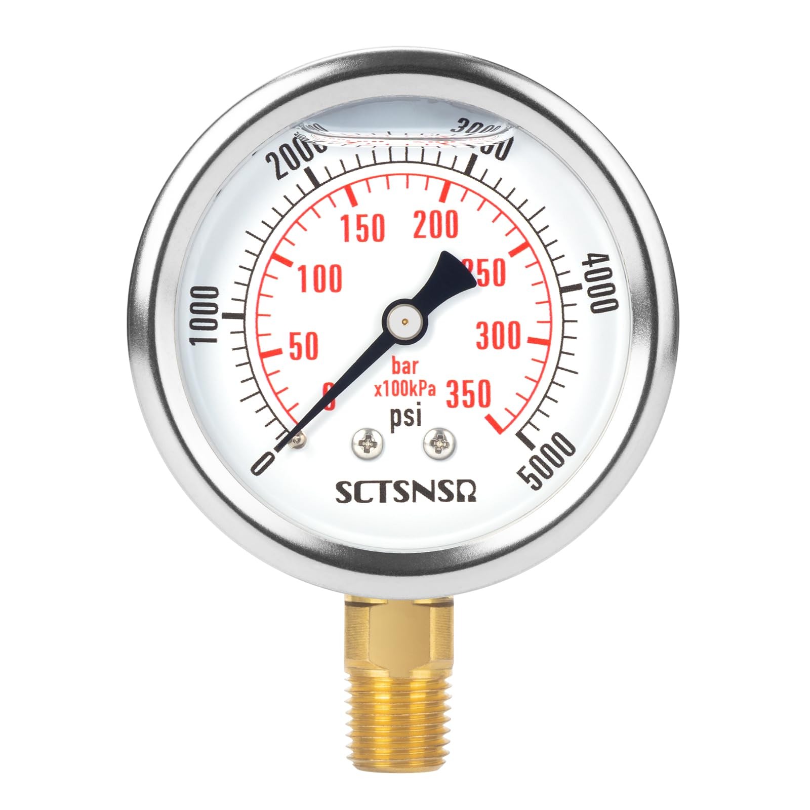 HeavyDuty Pressure Gauge 5000 PSI Glycerin Liquid Filled 1/4 NPT Stainless Stee