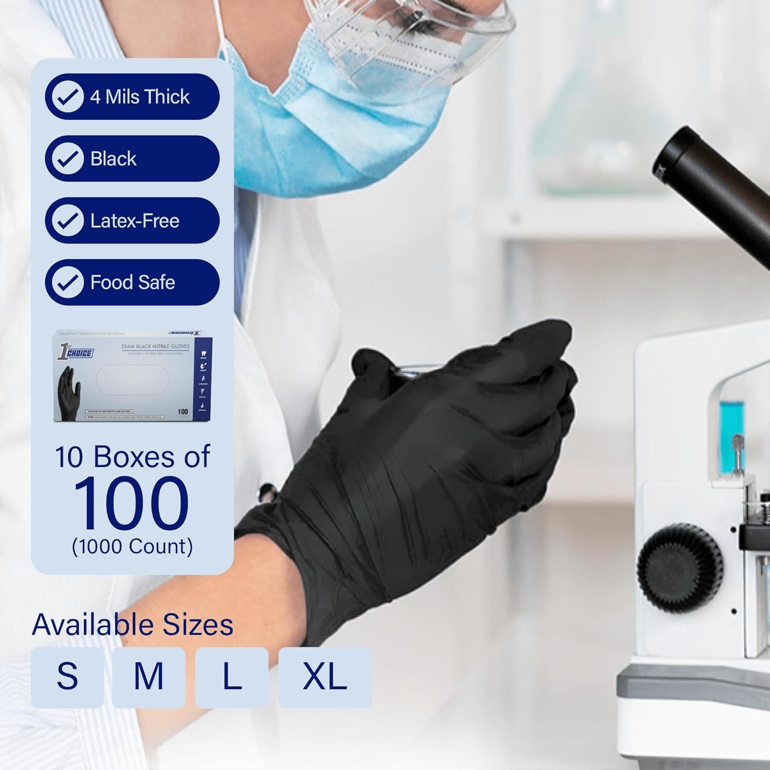 1st Choice Black Nitrile Gloves Disposable Latex Free – Exam Grade Black Glove
