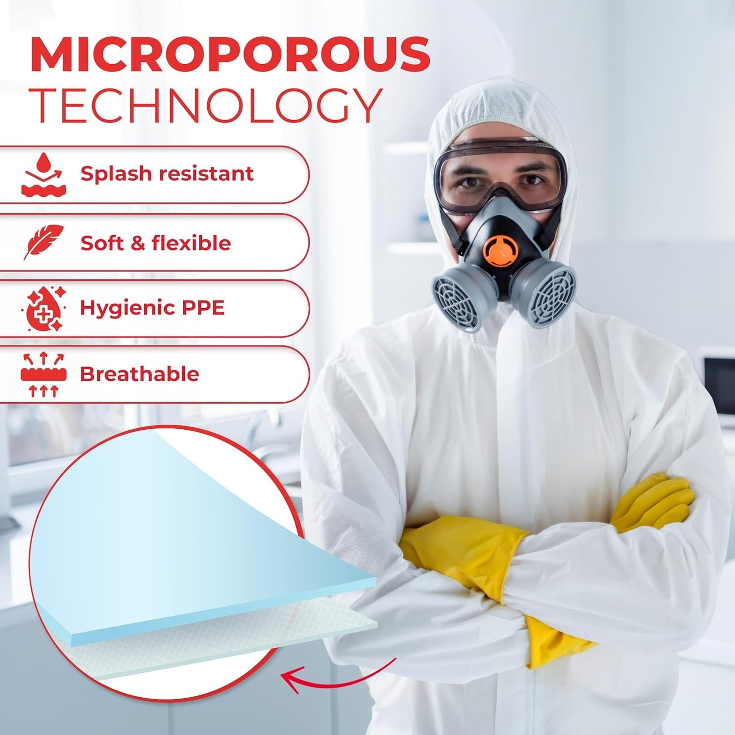 Disposable Microporous Coated Coverall Suit with Elastic Wrists, Elastic Ankl…