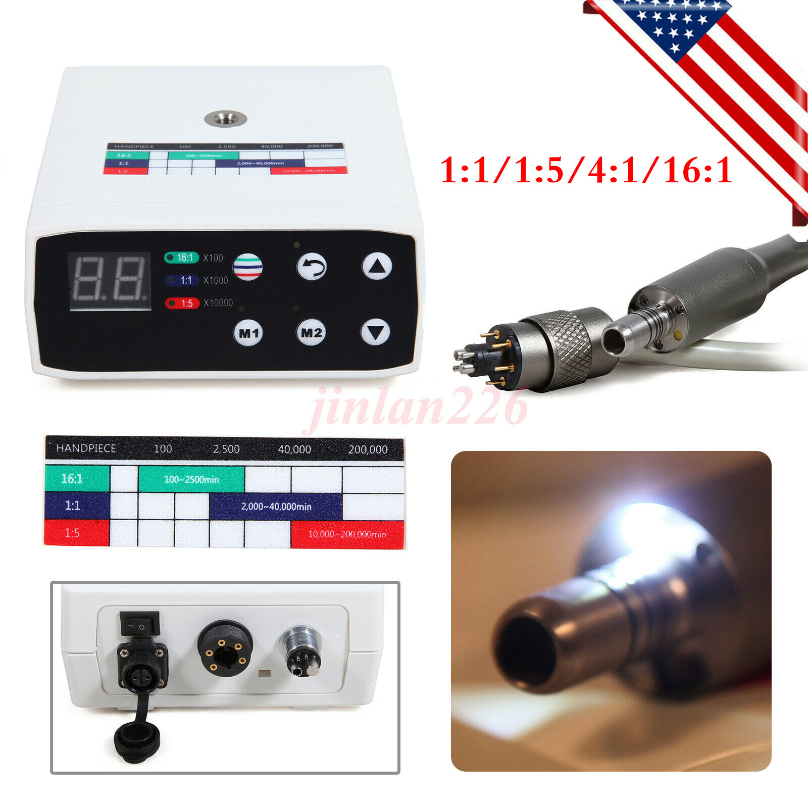 Dental LED Brushless 1:1/1:5/16:1 Electric Micro Motor Internal E-type 4Holes