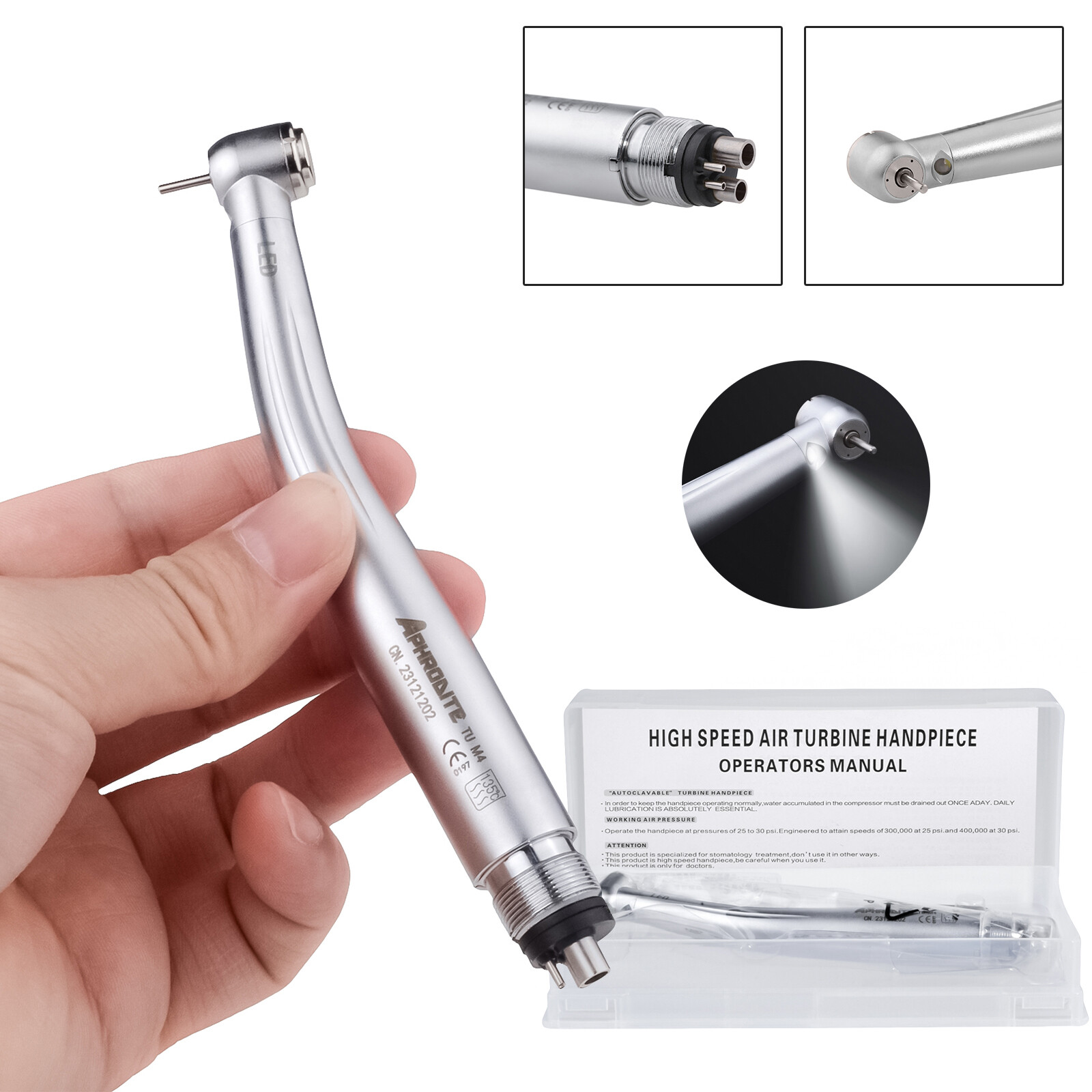 4H LED E-generator Dental Fiber Optic High Speed Handpiece Internal Triple Spray
