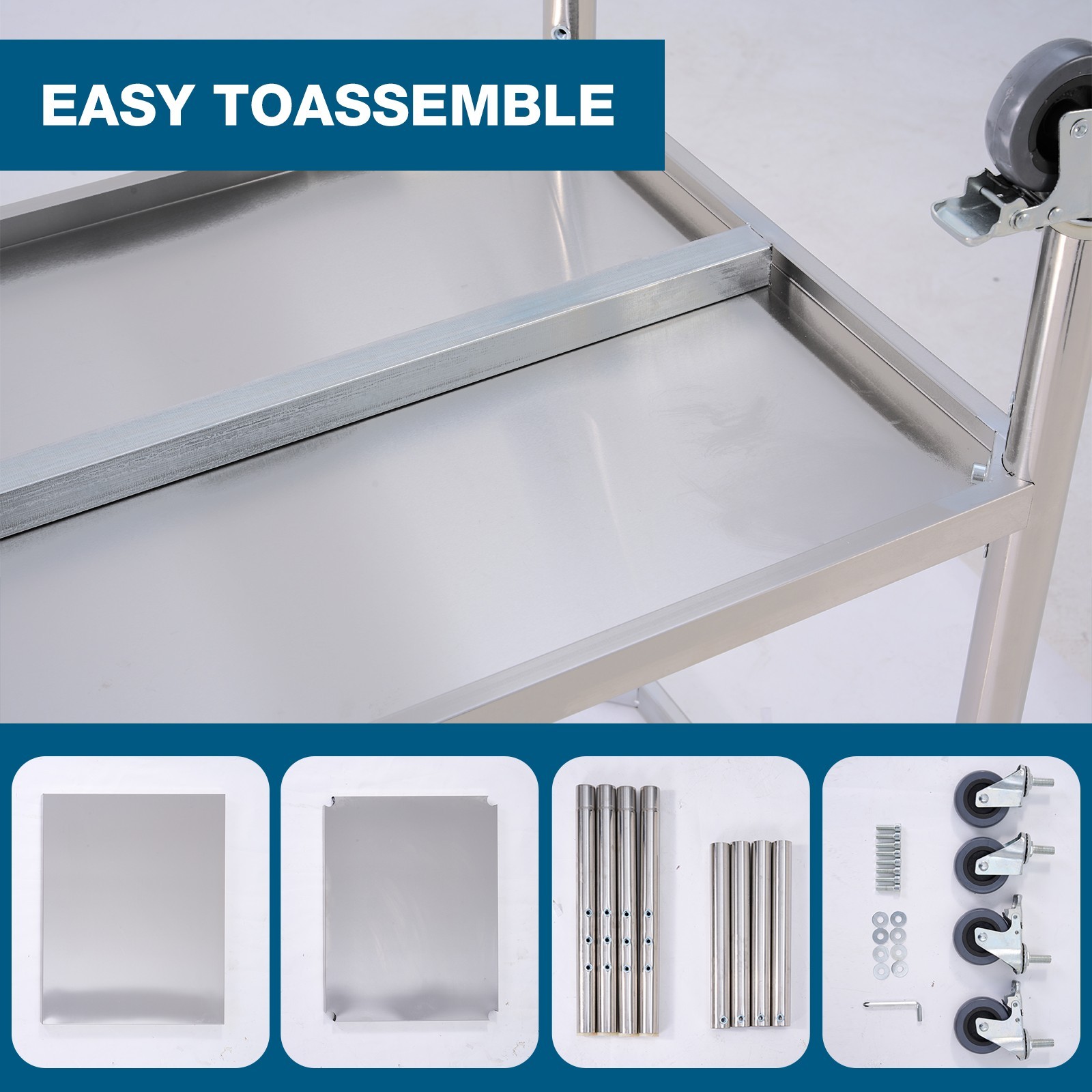 36×24″ stainless steel worktable on wheels for kitchen or garage