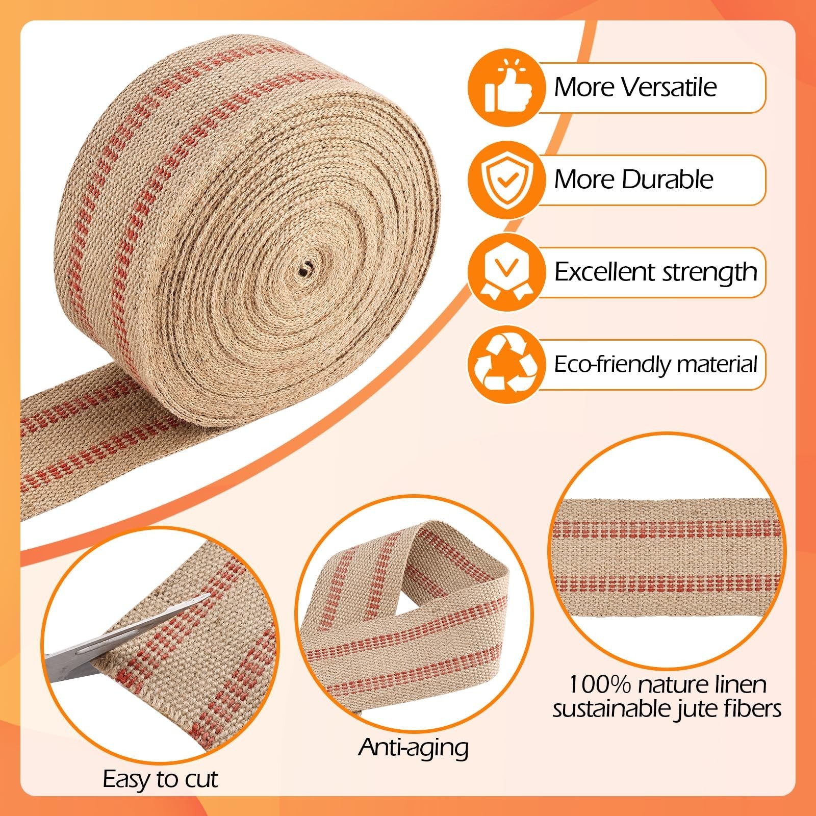 YaeCCC Craft Jute Webbing Tape, 20 Yards Width 3.5″ Roll Natural Burlap Red L…