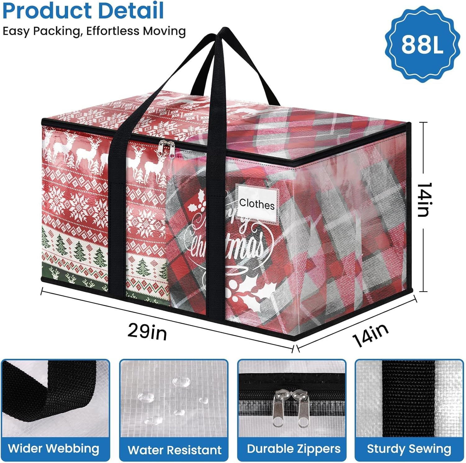 Heavy Duty Clear Moving Bags 6Pk Large Storage Totes With Handles Zipper
