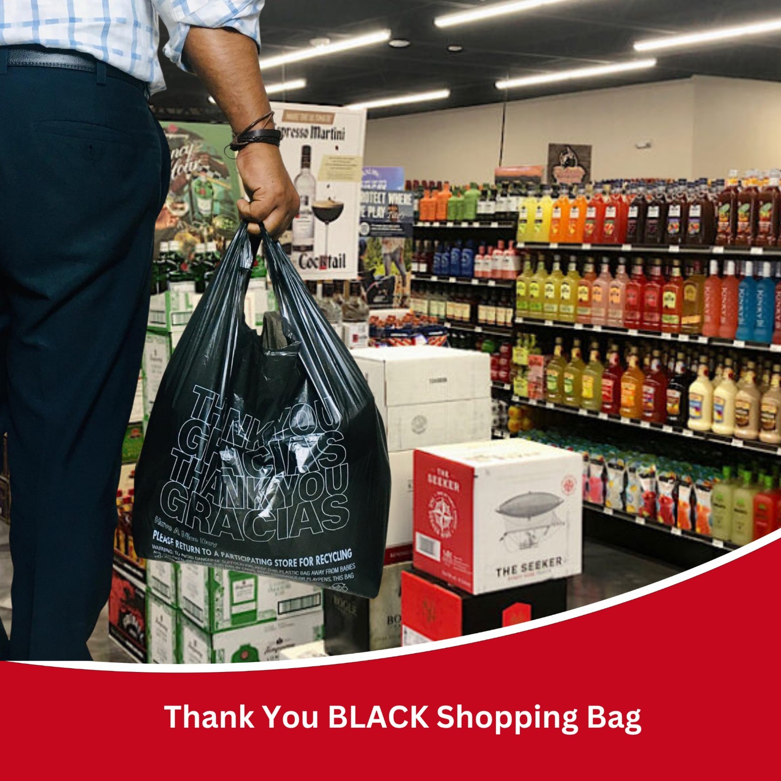Thank You Plastic Bags 1000 Count (11.24″x5.9″x21.65″, 14 Mic) – Black T-Shirt