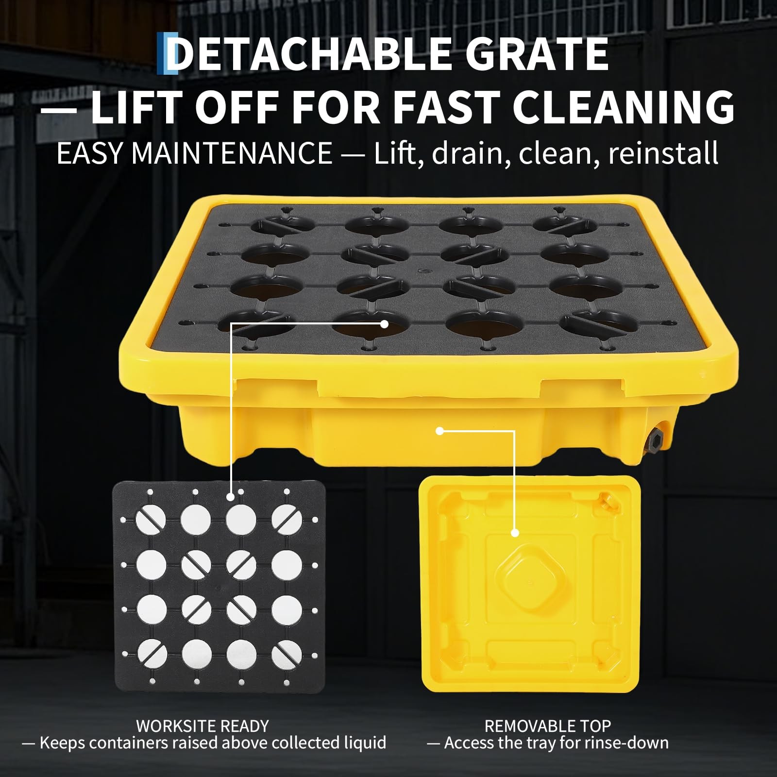 Heavy Duty Spill Containment Pallet 2-Pack Leakproof Detachable Tray Drum Yellow