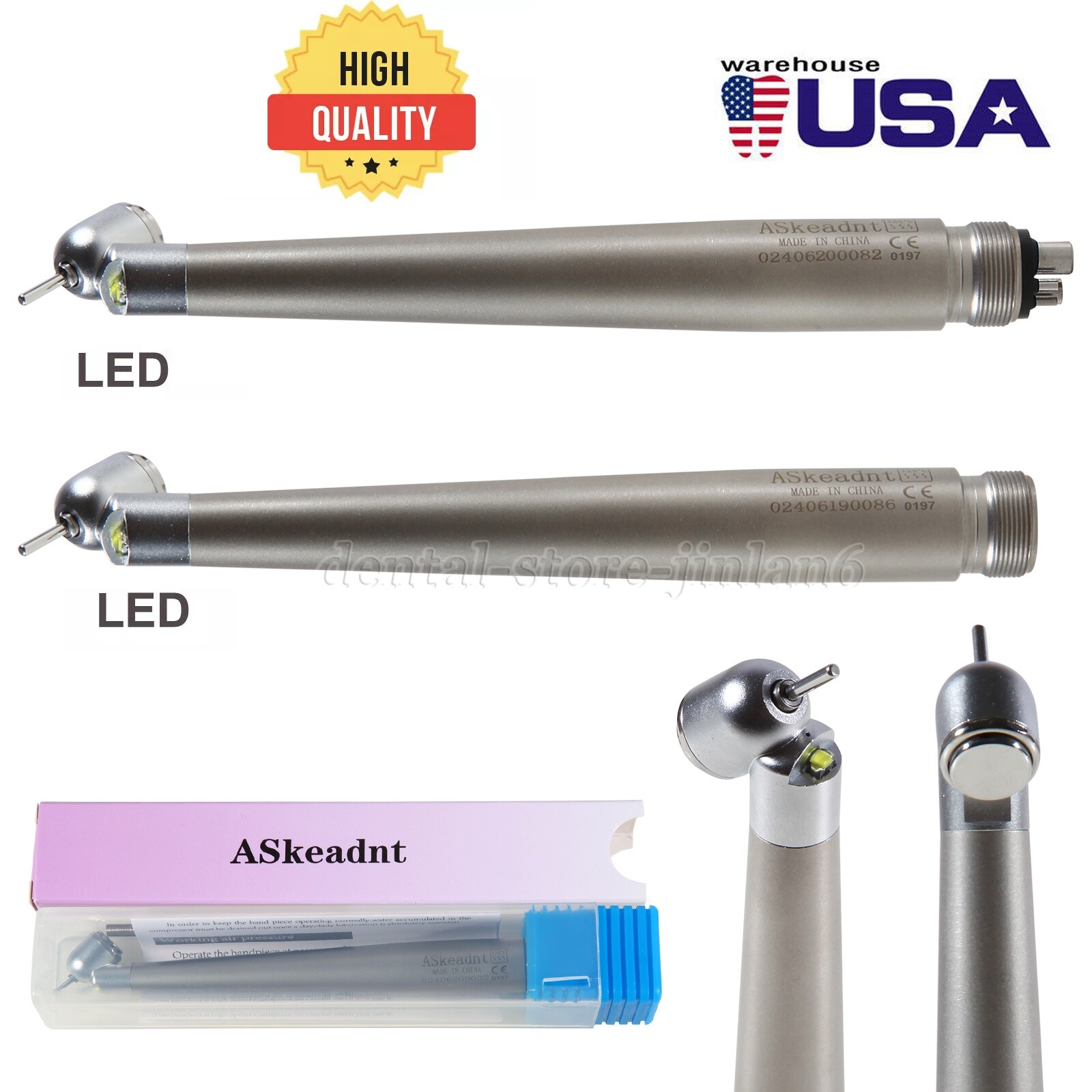 45° LED Light Dental PANA-MAX Push High Speed Handpiece Turbine 4/2H fo