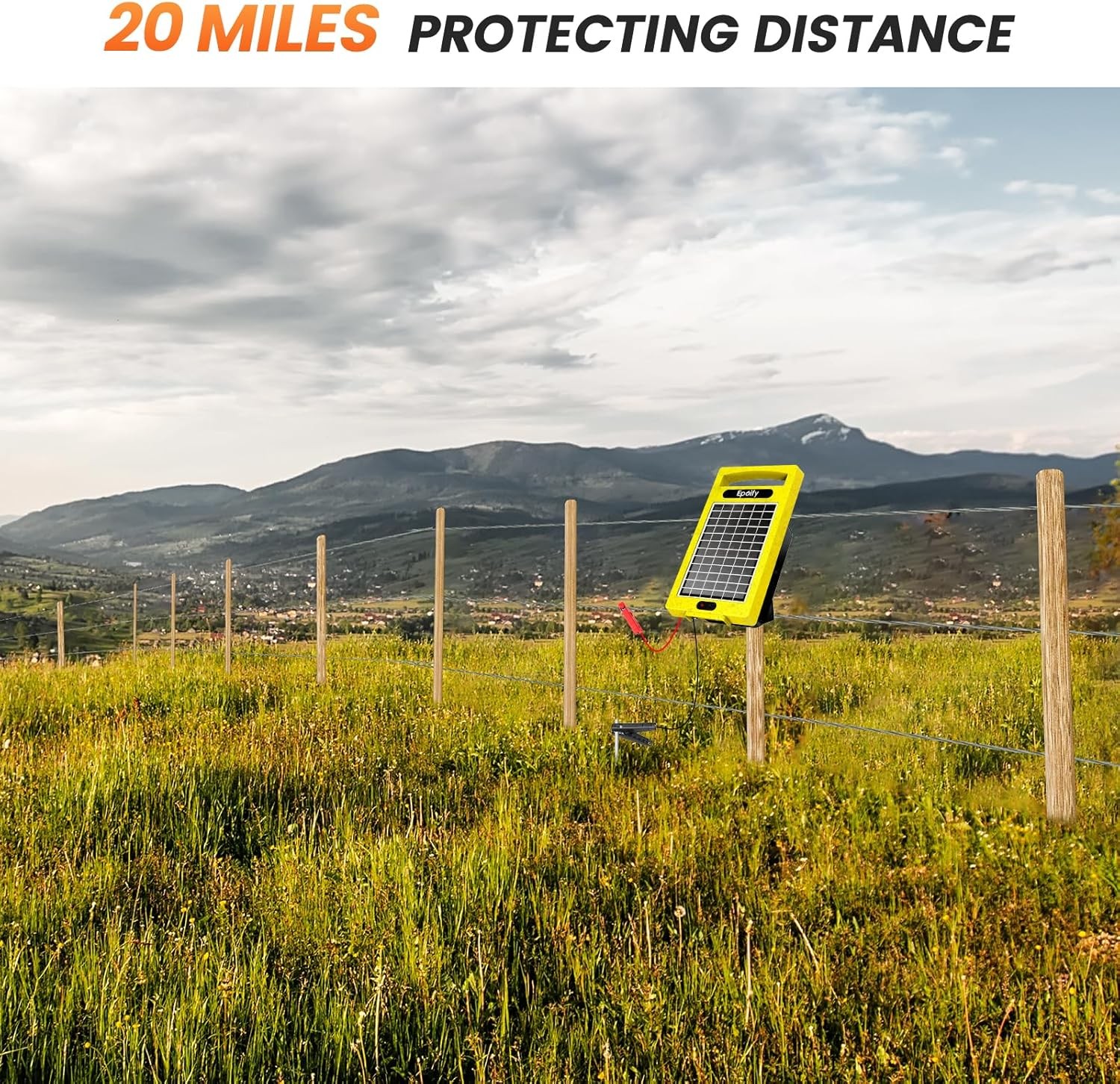 Electric Fence Charger Solar Powered 20 Miles 0.32J Livestock Energizer 24 Hour