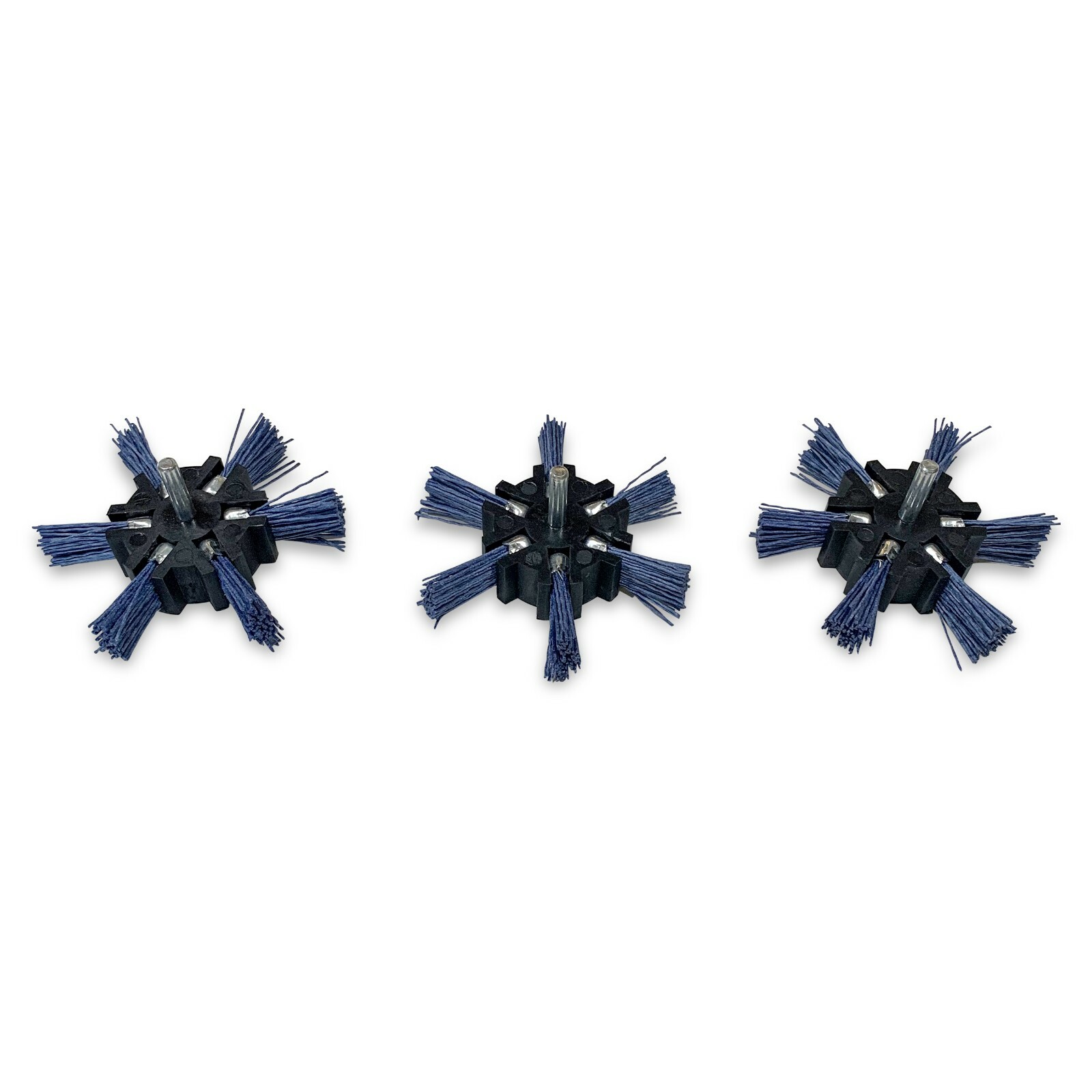 4″ Nylon Flap Brush 1/4″ Shank Medium Coarse 3 Pack Blue Drill Brush Wheel