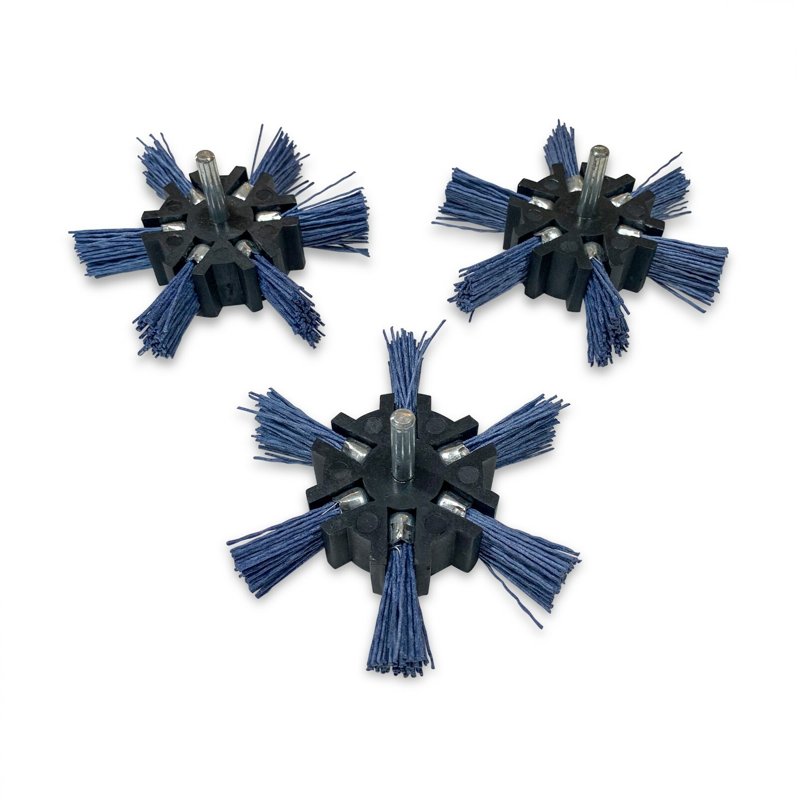 4″ Nylon Flap Brush 1/4″ Shank Medium Coarse 3 Pack Blue Drill Brush Wheel