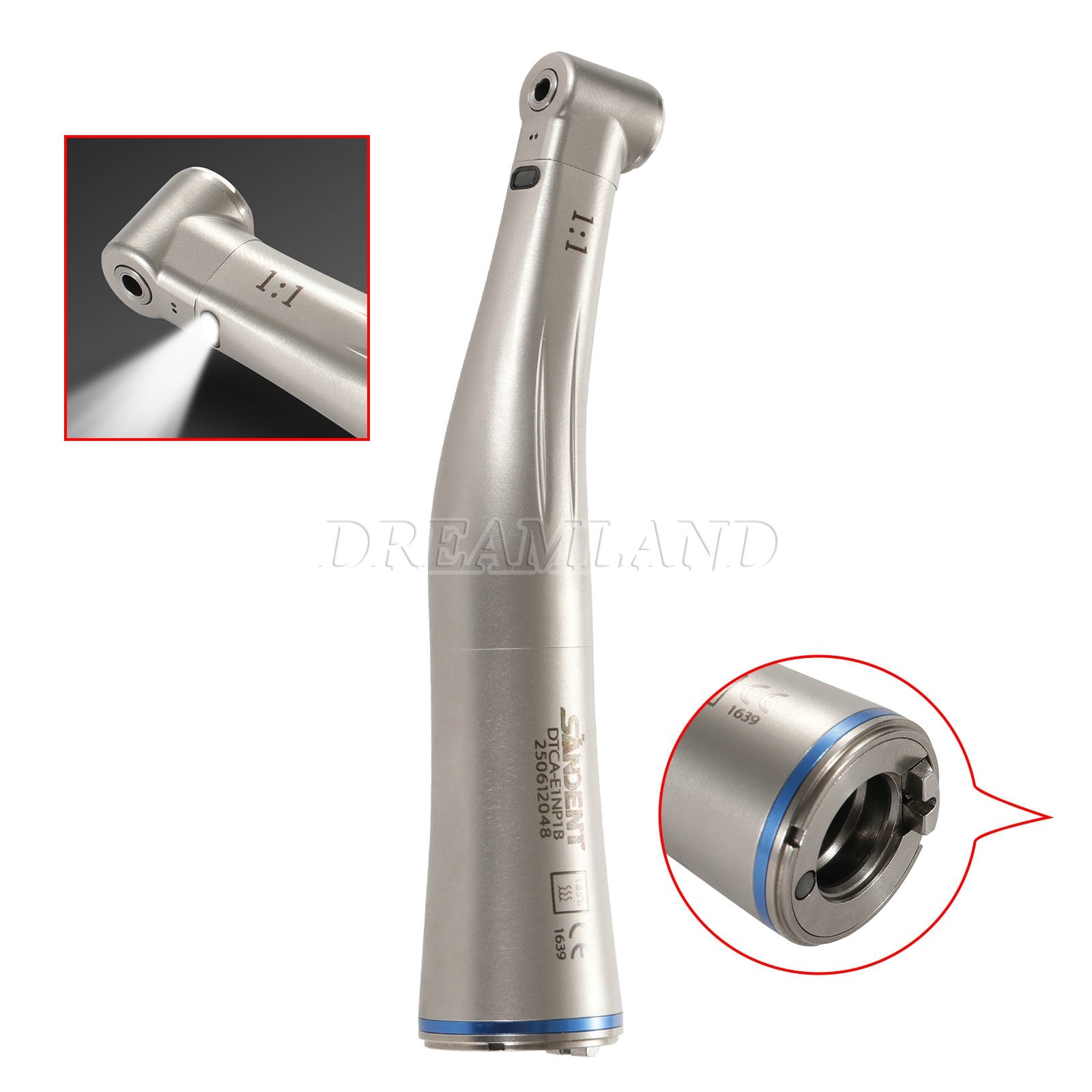 Dental 1:1 LED Light Fiber Optic Contra Angle Handpiece Fit E-type Motor DT us