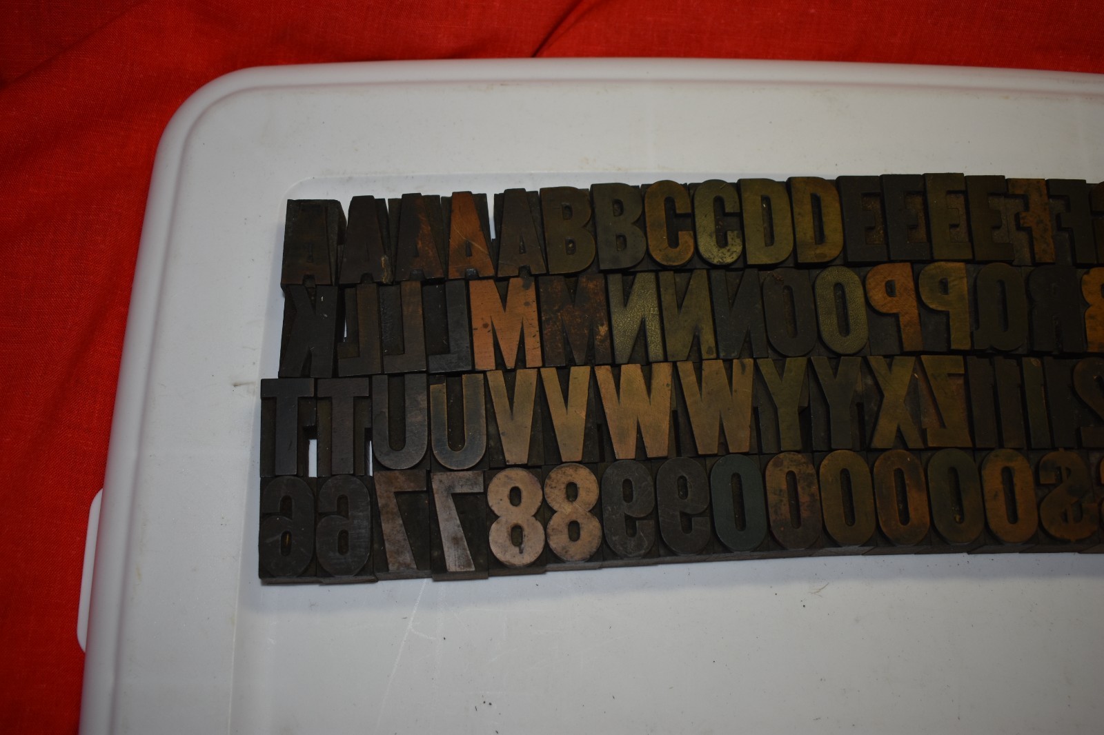 Vintage 1-1/4″ Wood Type Print Blocks Letters A-Z & 0-9 += 94 Pcs.
