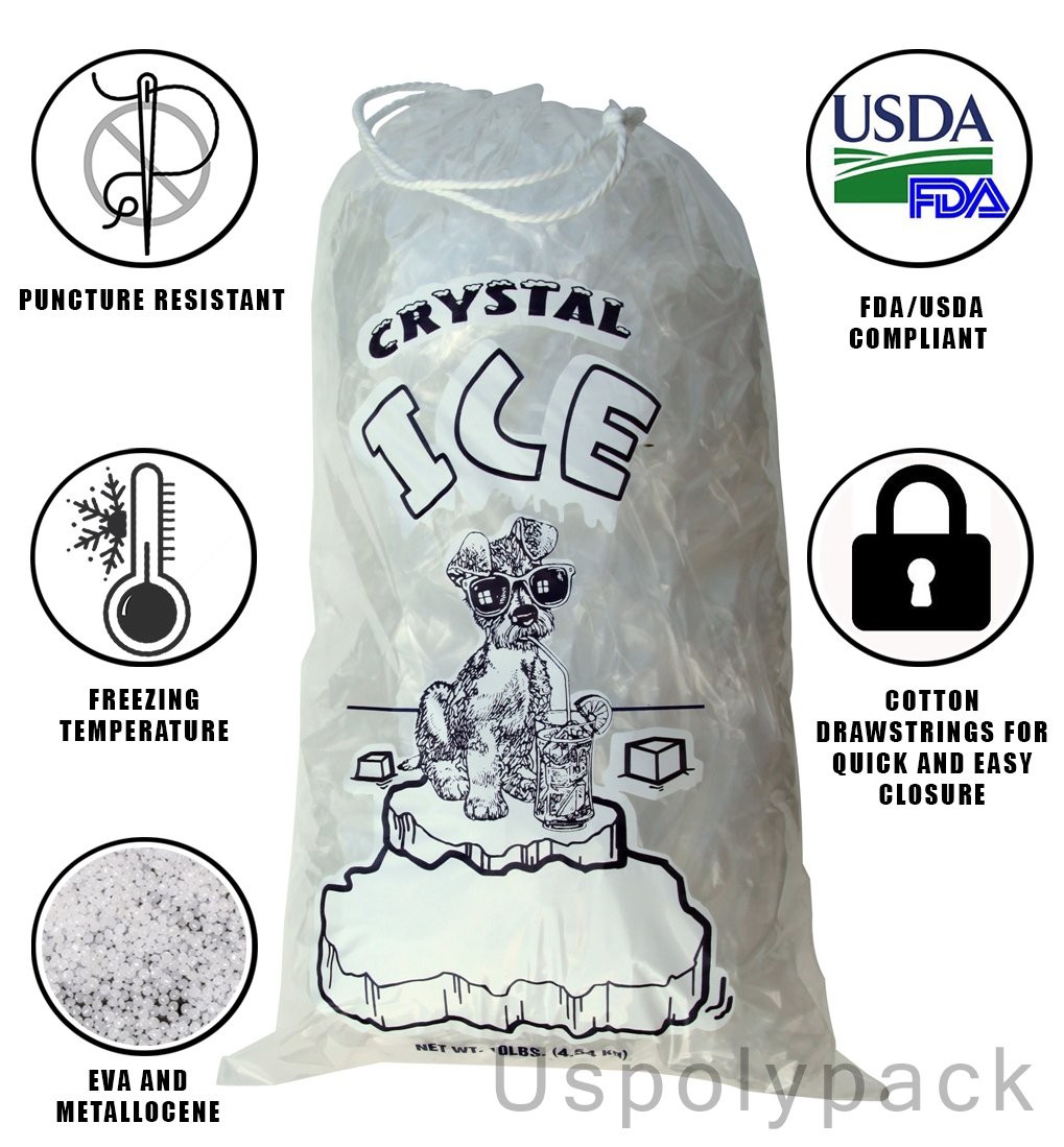 8 lb Ice Bags with Drawstrings 11 in x 18 in x 1.4 mil Case500 Heavy Duty Com…