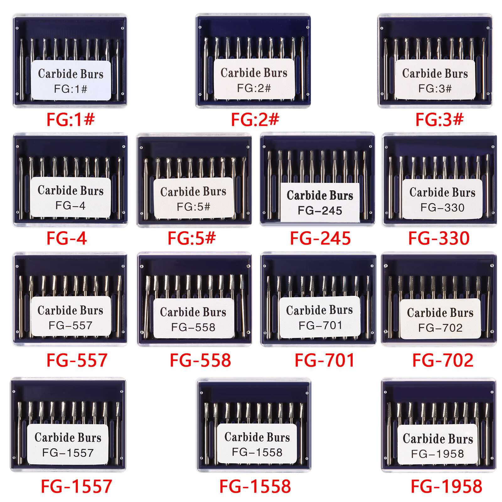 Dental Carbide Burs FG1/2/3/4/5/6/7/8 Round for High Speed Handpiece 10 -100Pcs