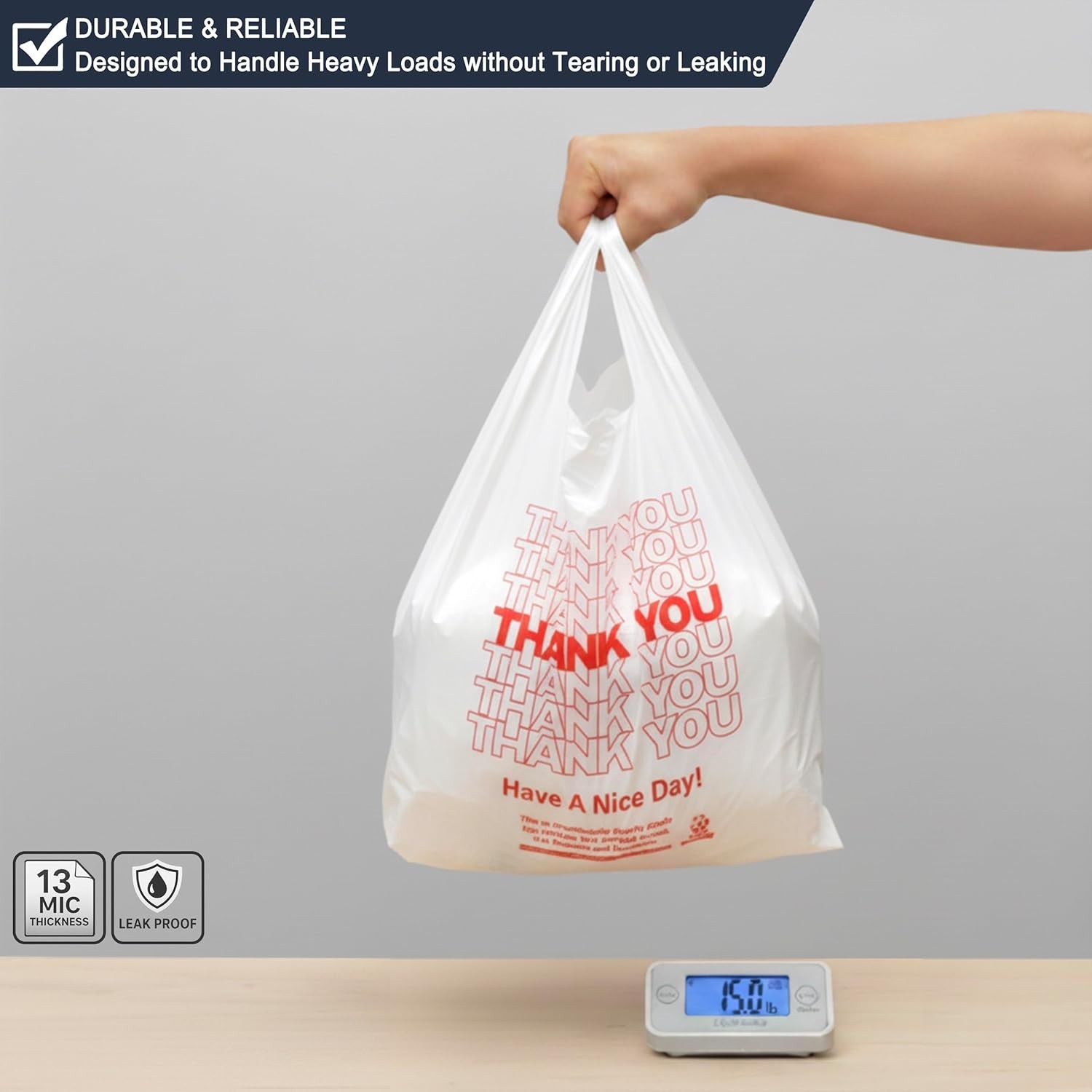 1000 Pack White Thank You T-Shirt Bags with Handles, 11″x6″x21″ Plastic Shopp…