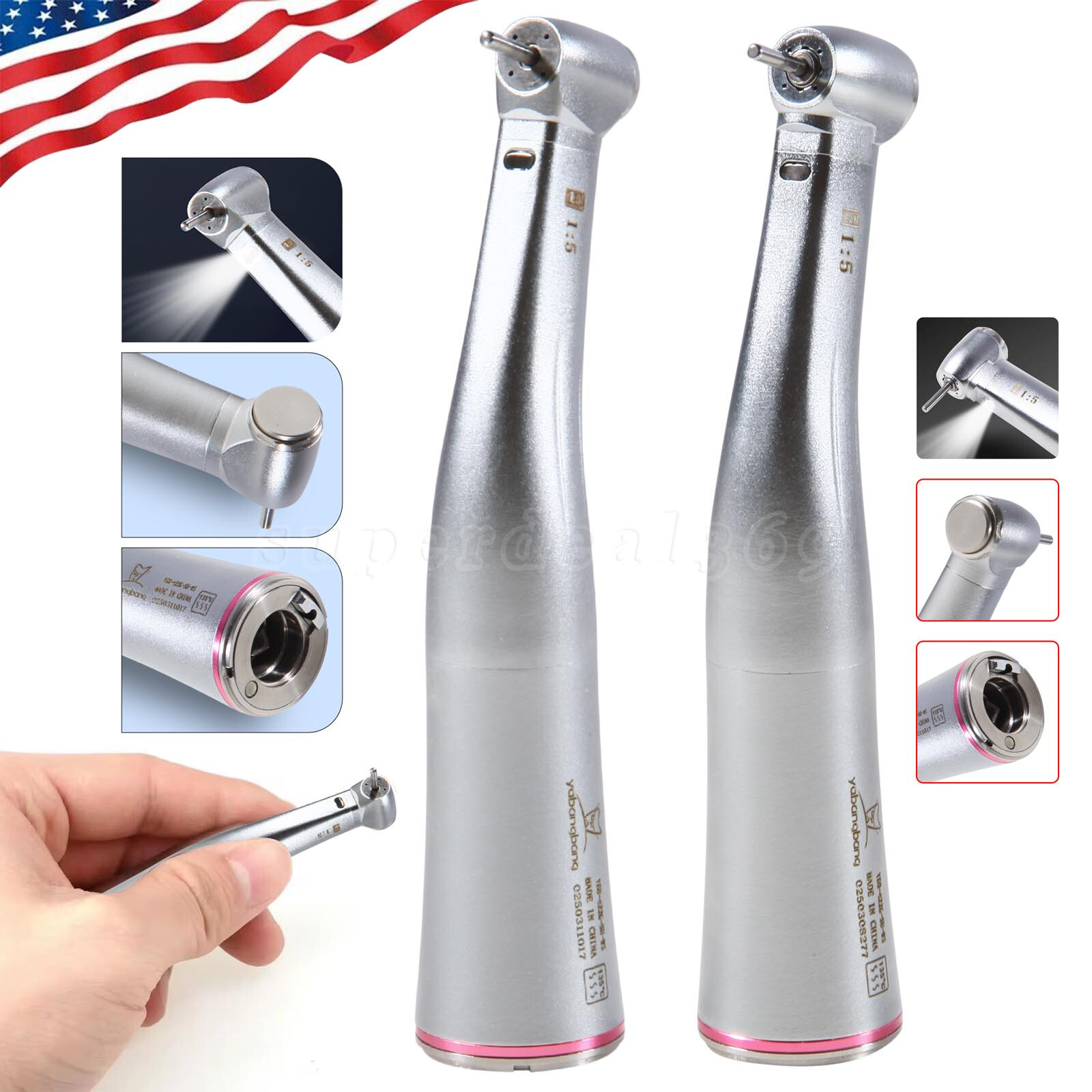Dental 1:5 Fiber Optic LED Increasing Contra Angle Handpiece Fit NSK E-type YBB