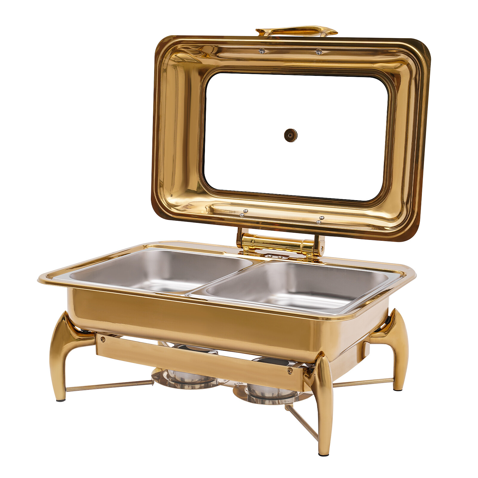 Gold 9QT Roll Top Chafing Dish Buffet Set Stainless Steel with Fuel Holder Home