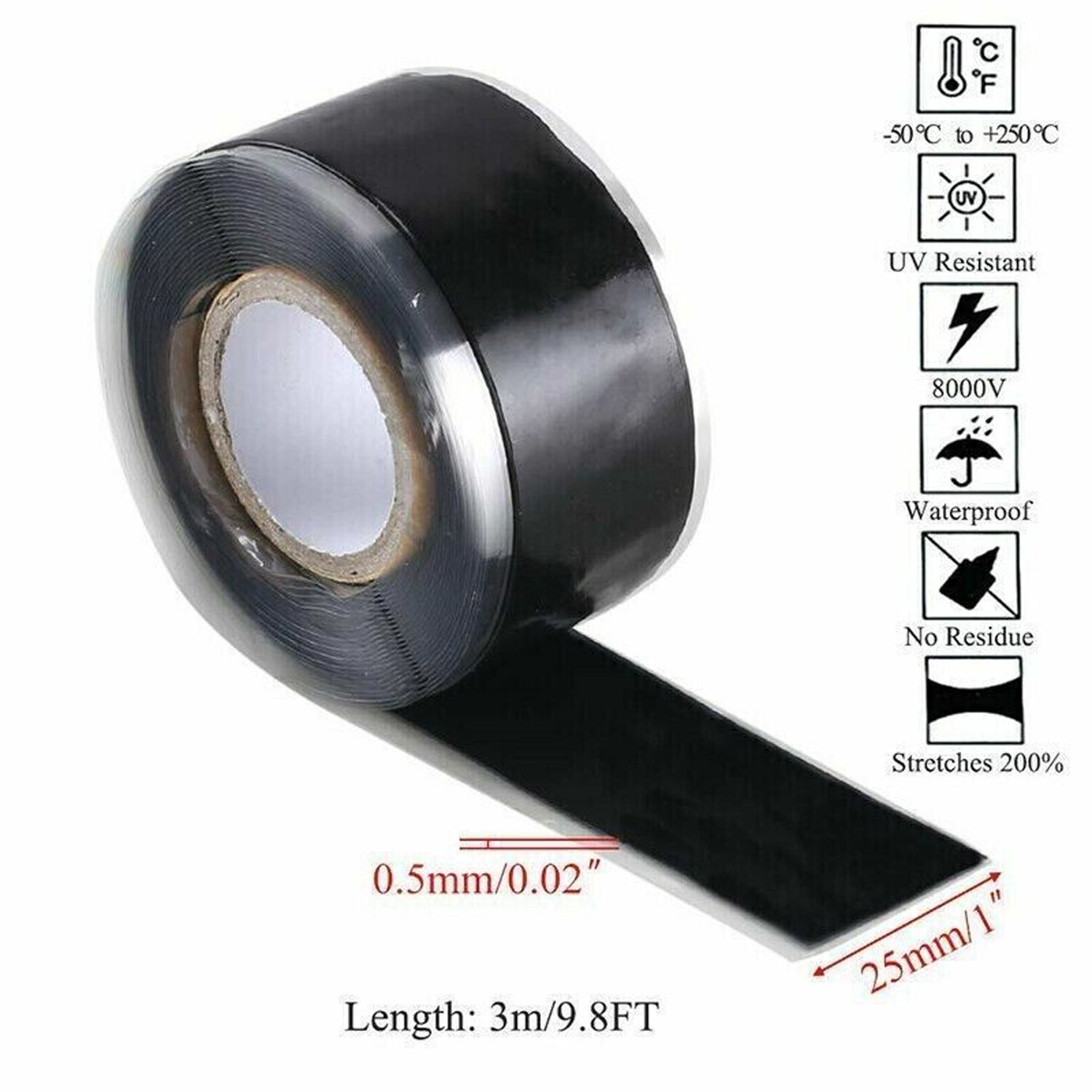 Self Adhesive Tape Waterproof Insulating Bonding Seal Rubber Repair Tapes NEW