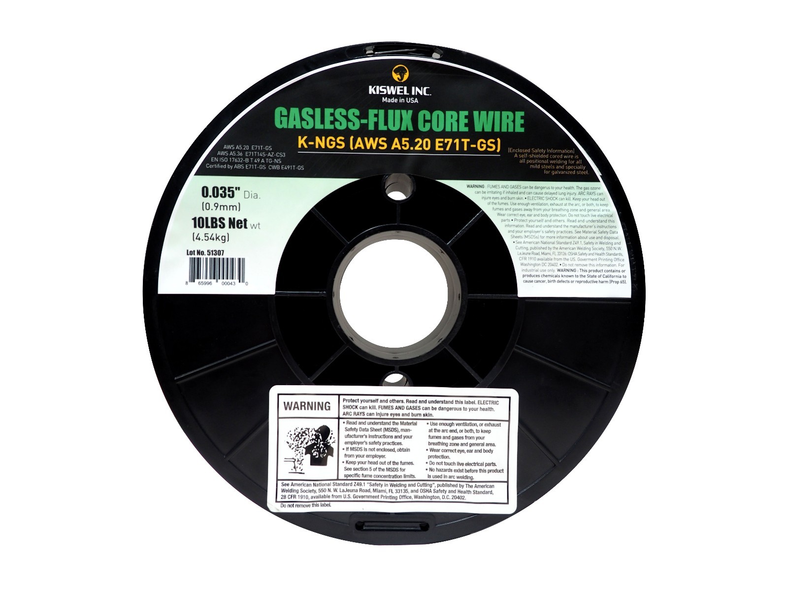 (Made in USA) Kiswel E71T-GS .035 in. Dia 10lb. Gasless-Flux Core Welding wire
