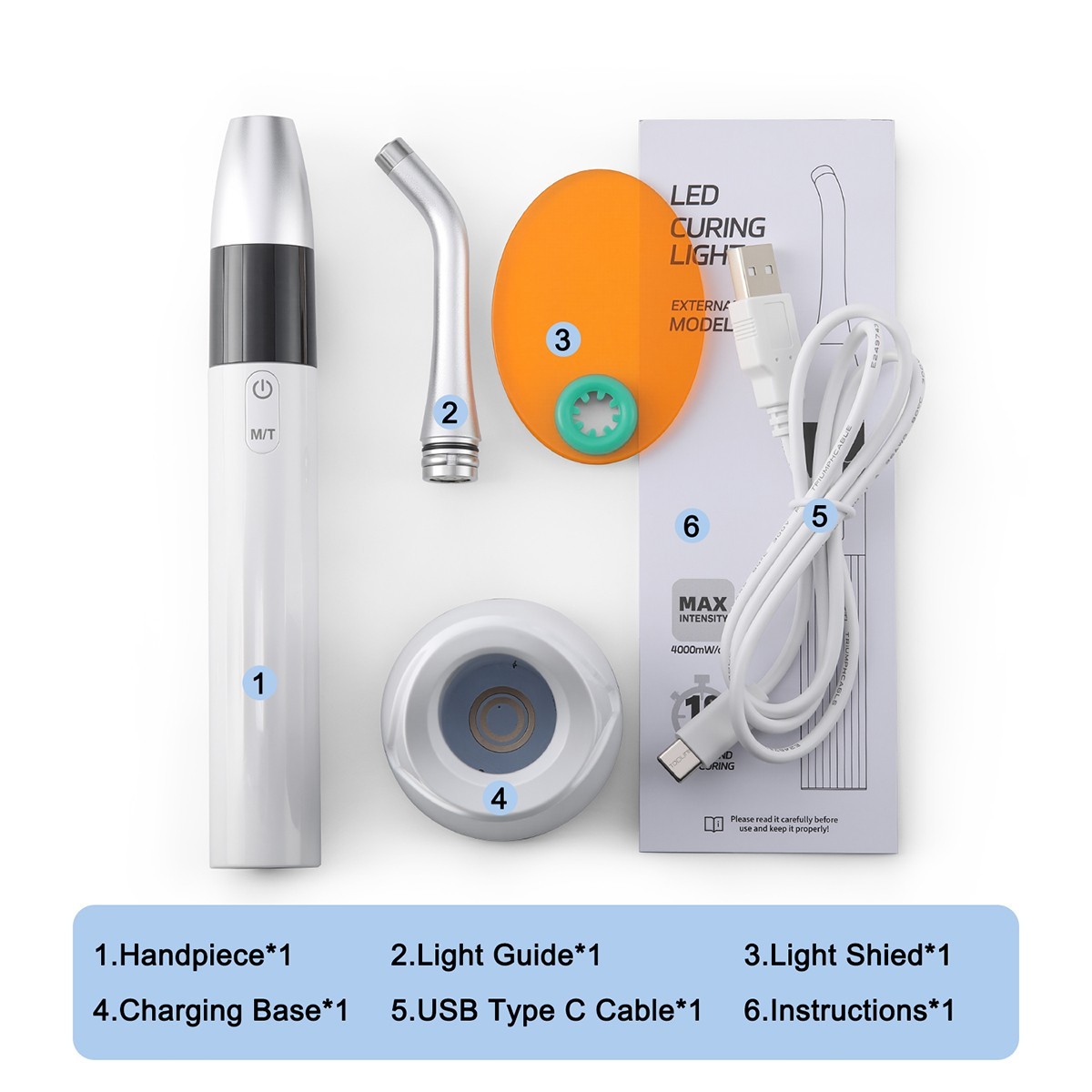 AZDENT Dental Wireless LED Orthodontics Curing Light Lamp 4000mw/cm² Blue Light