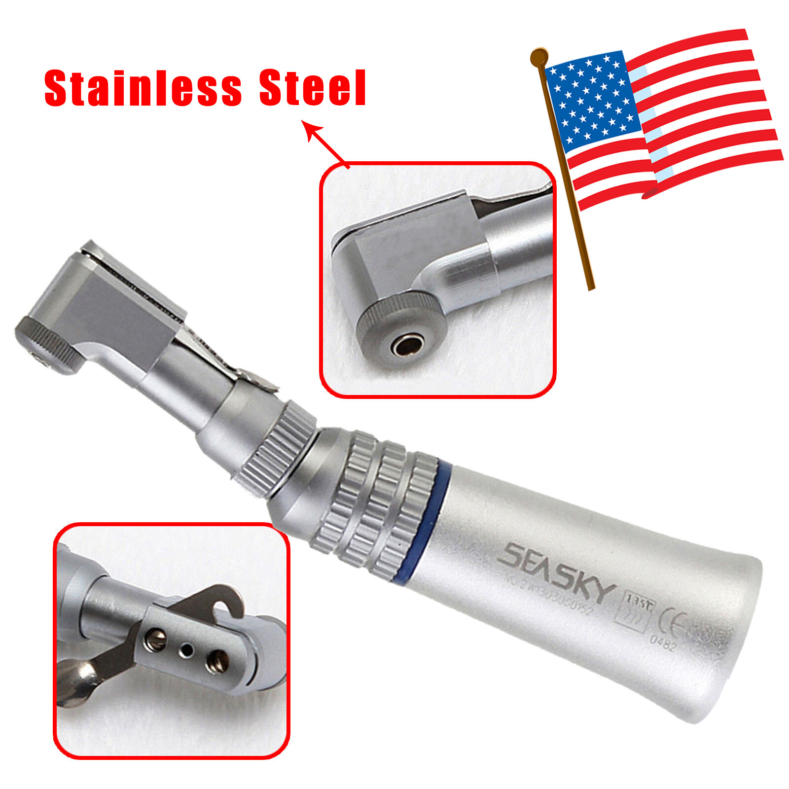 1-5 Dental Low Speed Contra Angle Handpiece 1:1 Push Button Latch Fit NSK FDA